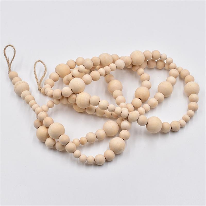 Wood Bead Garland Farmhouse Decors Rustic Country Natural Holiday Boho Style