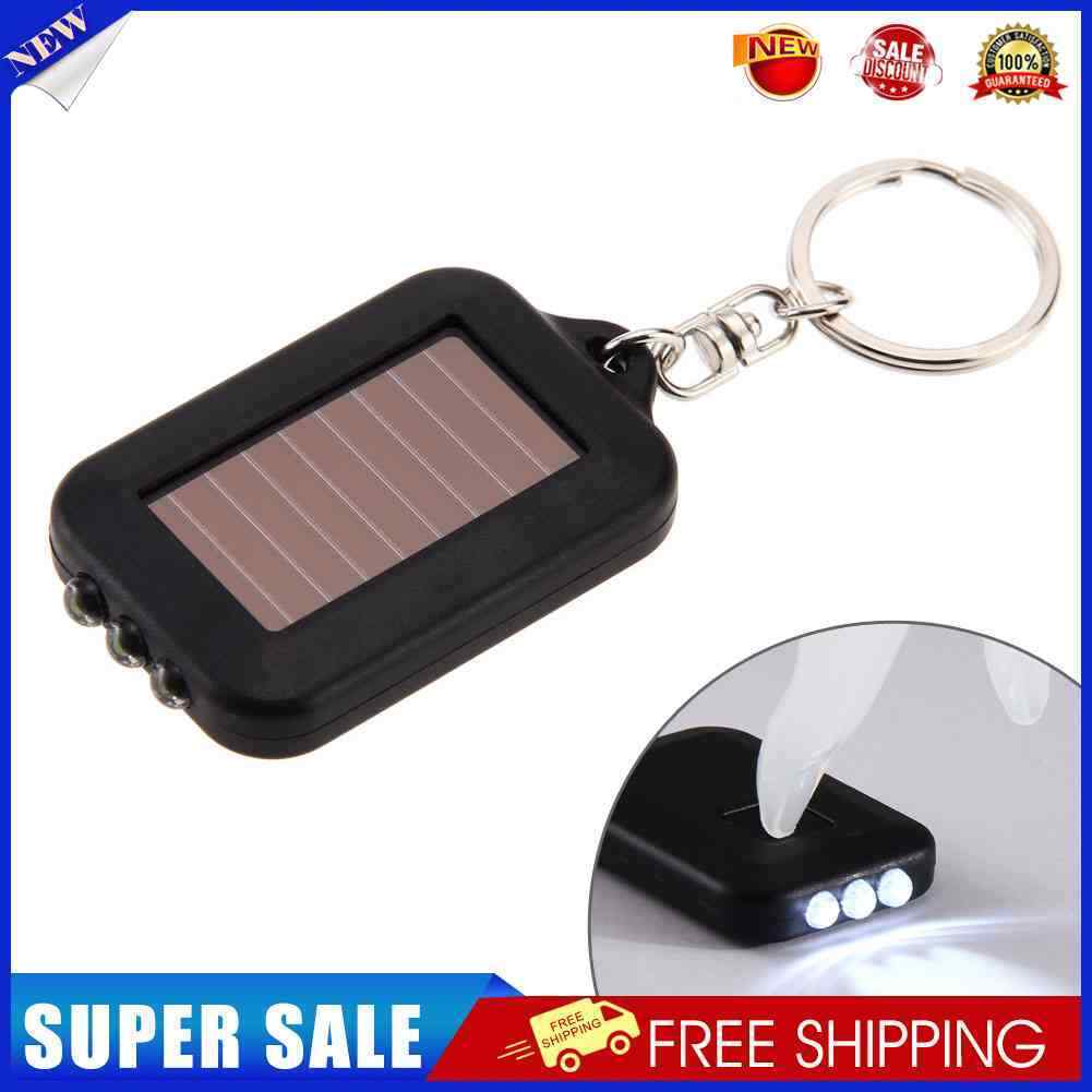 Solar Energy 3 Light LED Electric Torch Key Chain Accessory Black