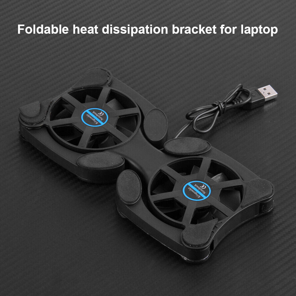 Notebook Computer Foldable Cooler Silent Laptop Dual Cooling Fan Black