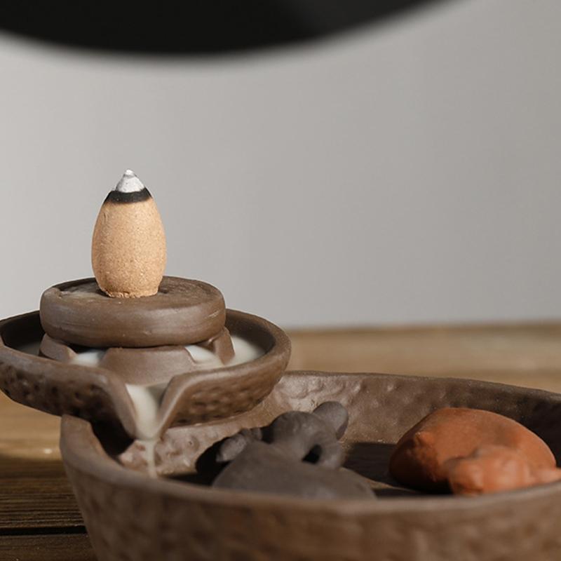 Fish Lotus Backflow Incense Burner Chinese Censer Holder Zen Buddhist Crafts