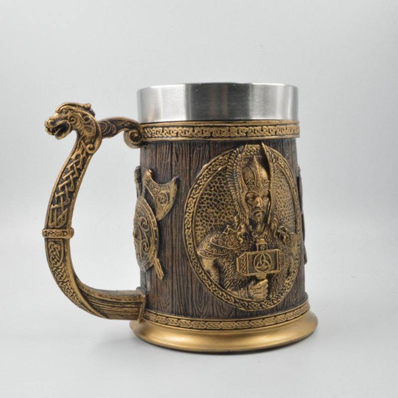Viking Rune Beer Mug Imitation Wooden Texture Nordic Decor Stein Coffee Cup Men