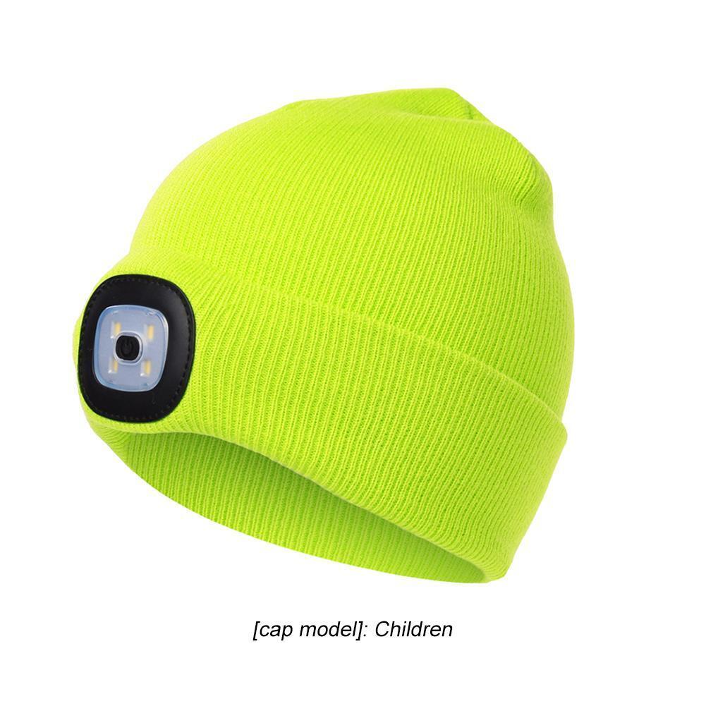 Winter Kids Knitted Beanie Hat with LED Light Fishing Cycling Cap (Green)