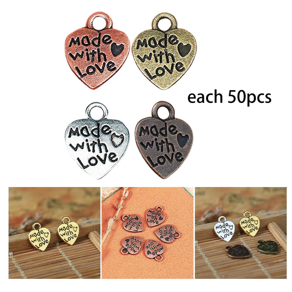 200Pcs Heart Charms for Jewelry Making Findings Made with Love Pendants