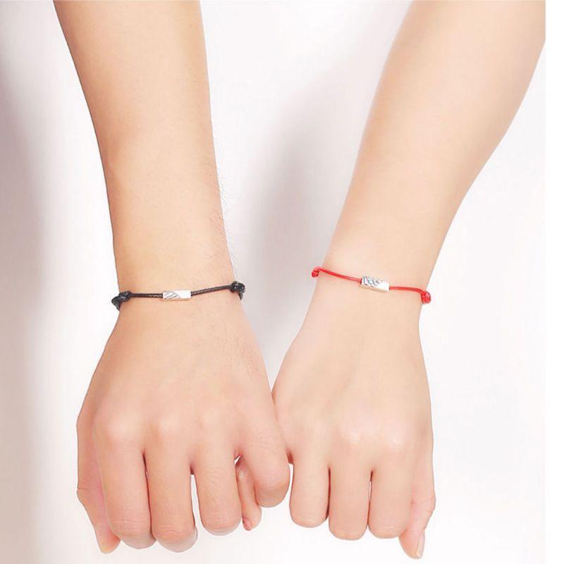 2Pcs Friendship Rope Braided Distance Couple Magnetic Bracelet Kit Lover Jewelry