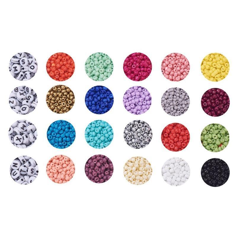Acrylic English Alphabet Beads Set Rainbow Colored Glass Rice Beads for Gifts