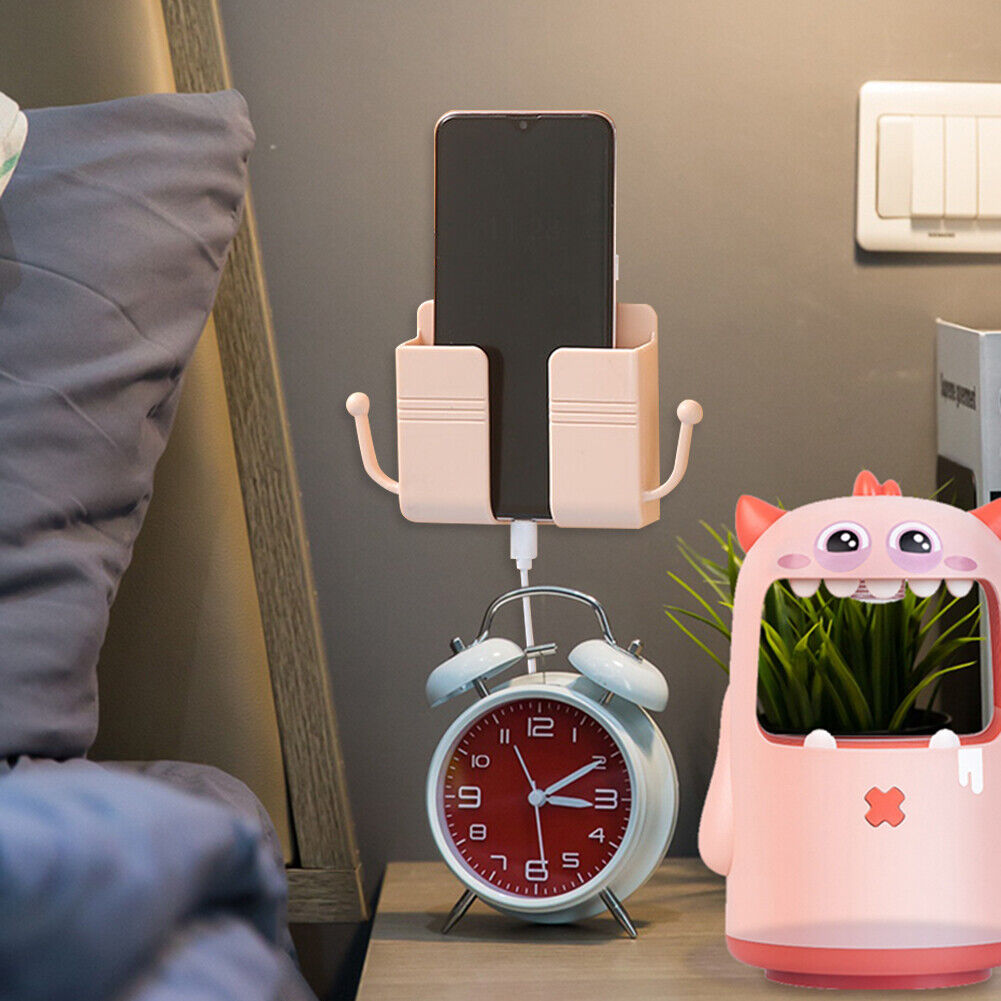 Adhesive Remote Control Mobile Phone Charging Plug Organizer Rack (Pink)