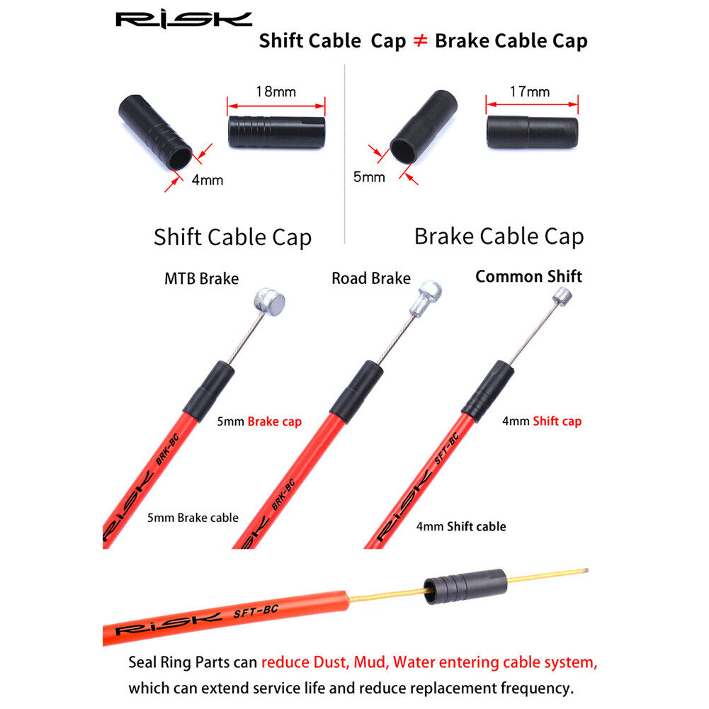 100pcs RISK Road Bike Bicycle Brake Shift Derailleur Cable End Cap (4mm)