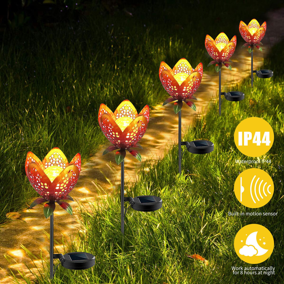 Flowers Solar Lights, Garden Stake Metal Art Lamp, Waterproof for Outdoor