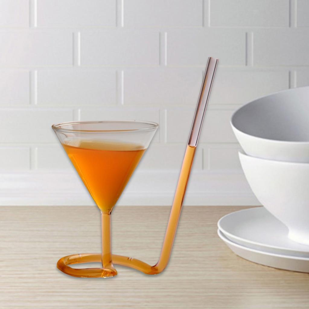2pcs Creative Cocktail Glass with Long Straw Soft Drink Reusable Rotating Glass