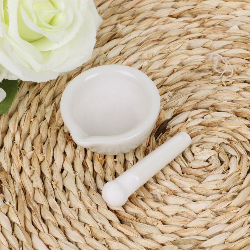 Porcelain Mortar and Pestle Set White Mixing Crusher Herbs Spices Pill Crusher