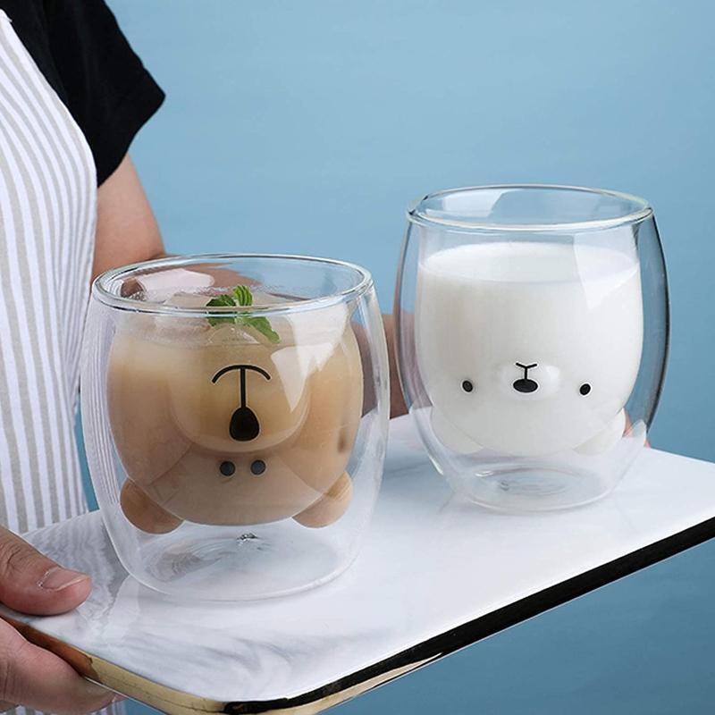 Glass Mugs Double Wall Glass Mug Bear Shaped Double-layer Glass Mug Coffee Cups