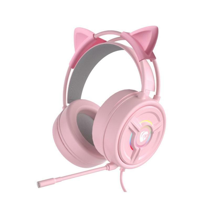 Pink Cat Ears Crystal Headset Wired Stereo Headphones Desktop 4D Audio 7.1 Sound