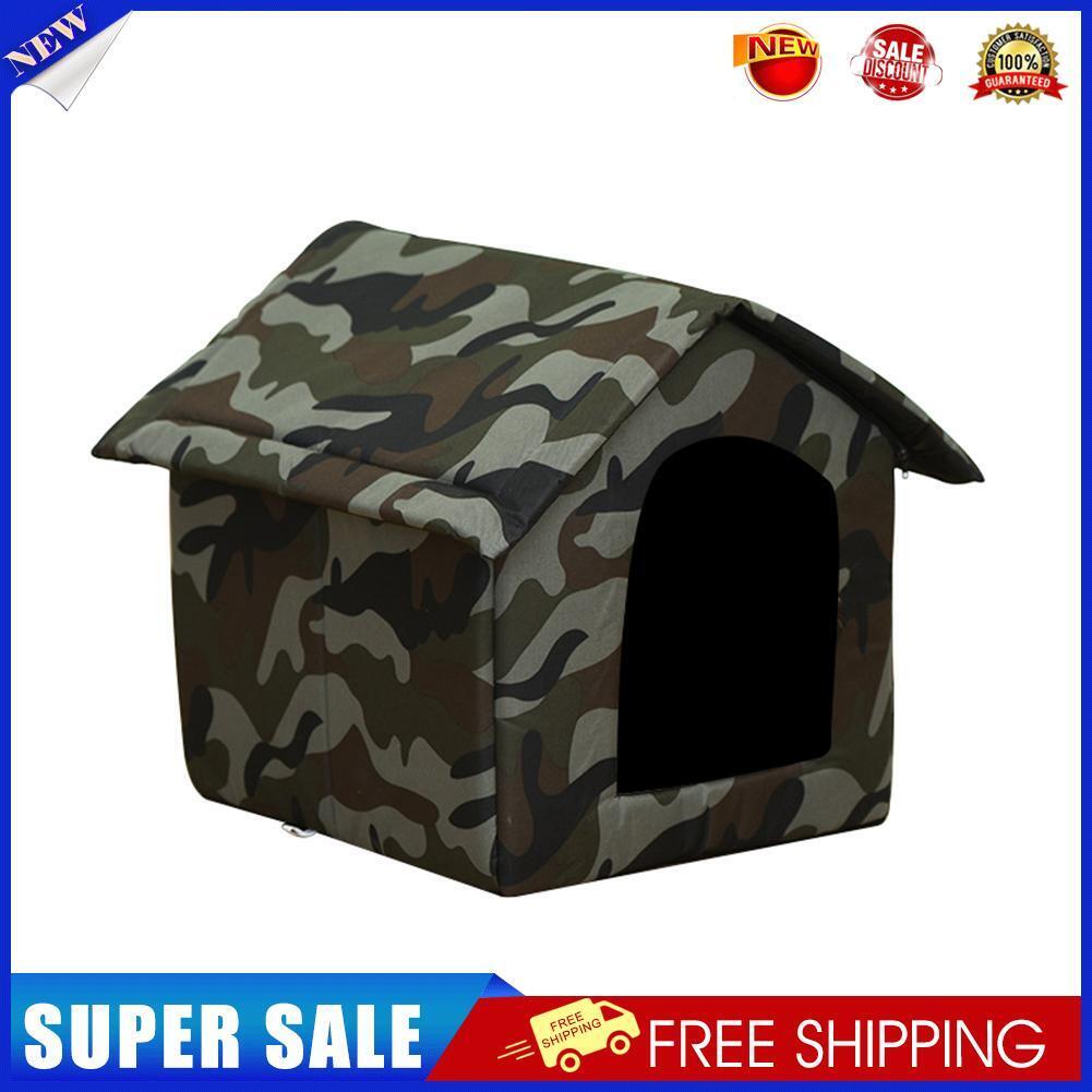 Waterproof Oxford Dog Cat Kennel Bed Sleep Tent House (Green Camouflage S)