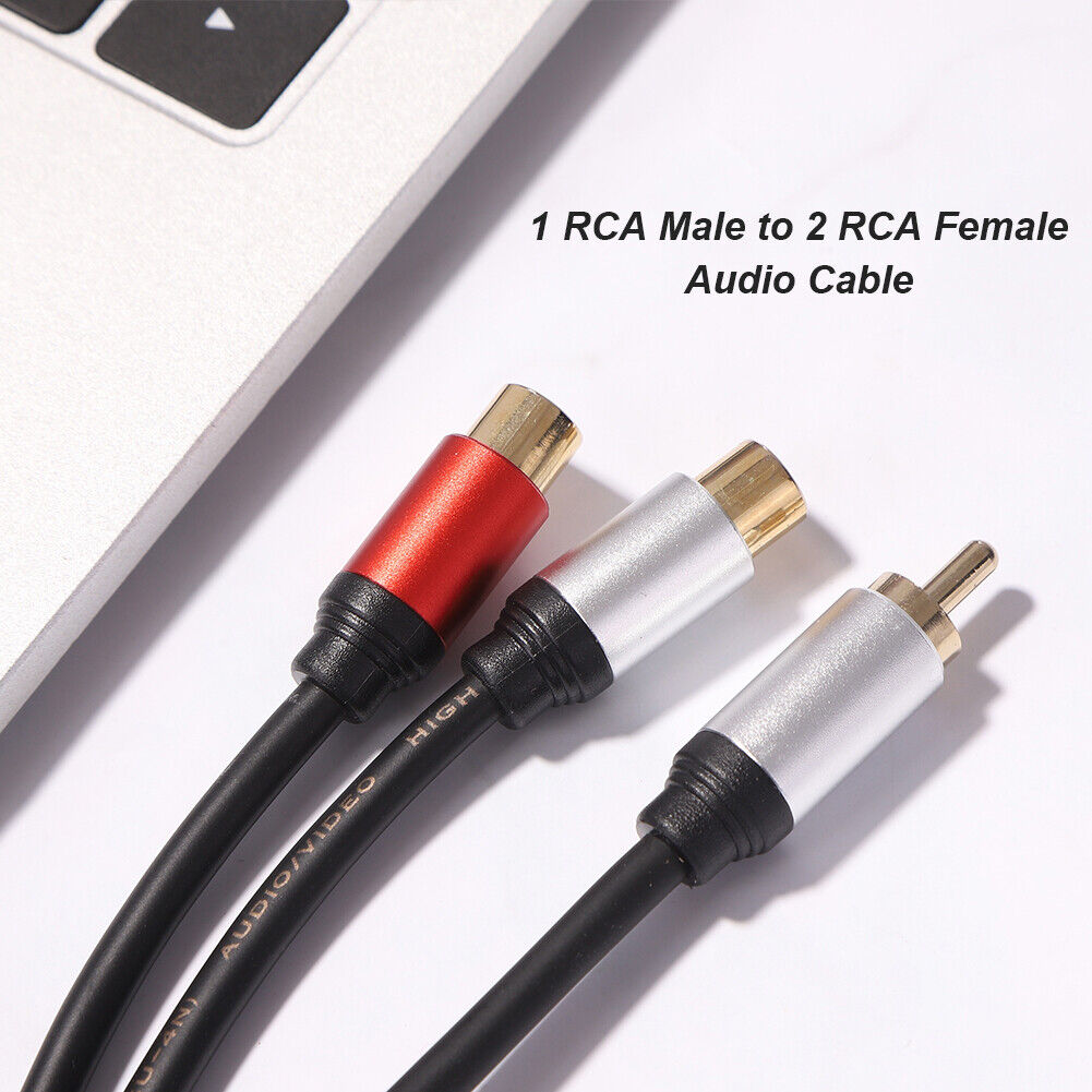 Metal 1 Male to 2-RCA Female Adapter Stereo Y Adapter Splitter Audio Cable