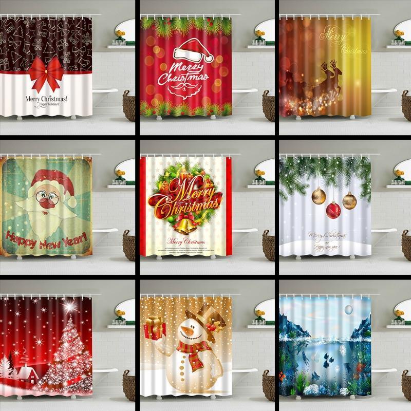 Christmas Snowman Fabric Waterproof Bathroom Shower Curtain Set 71"x71" 12 Hooks