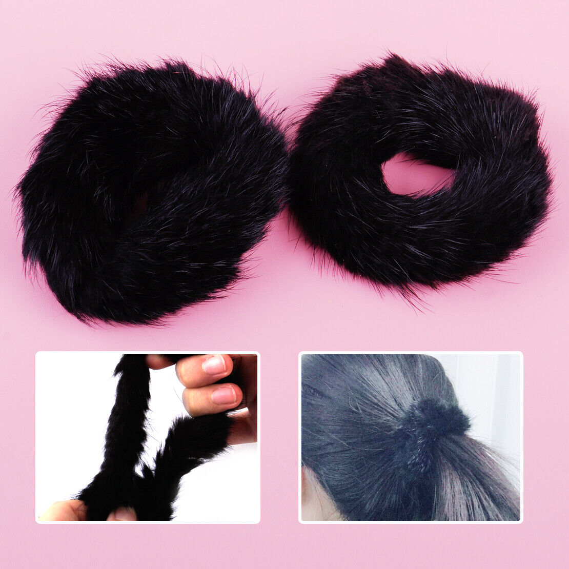 Brown Real Mink Fur Hairband Ponytail Holder Elastic Rope Scrunchie Hair Band Li