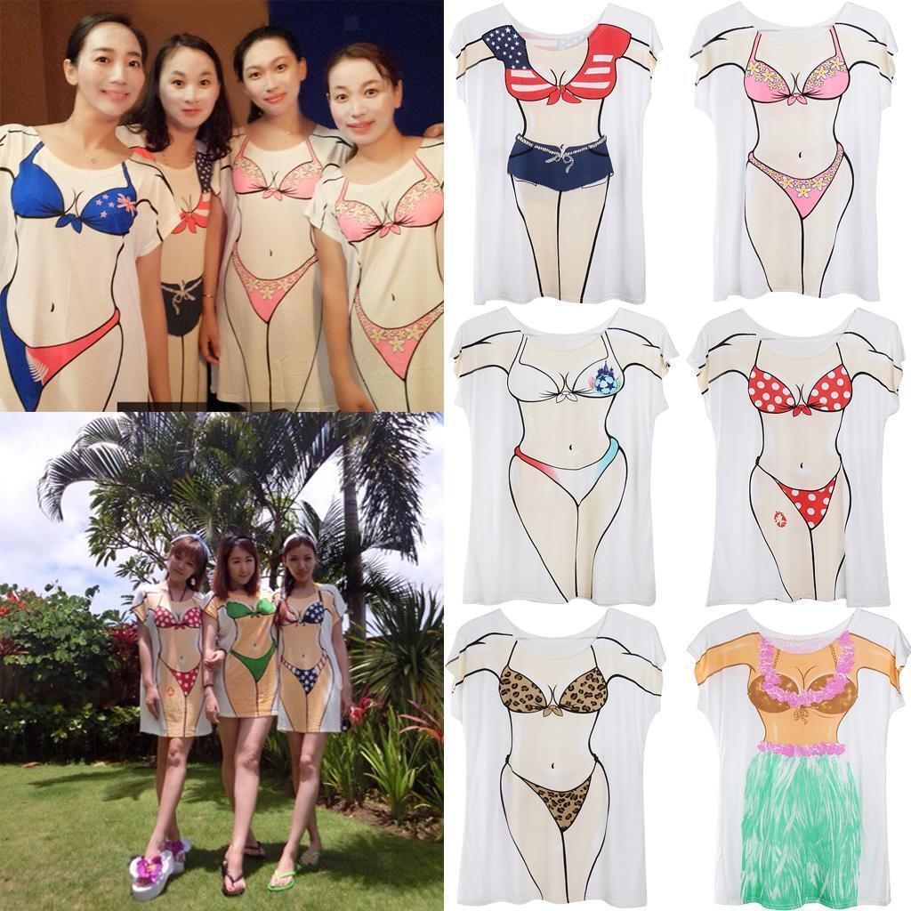 2x Women Dress Printed Swimwear Funny Bathing Suit Cover Up Prop Pajamas