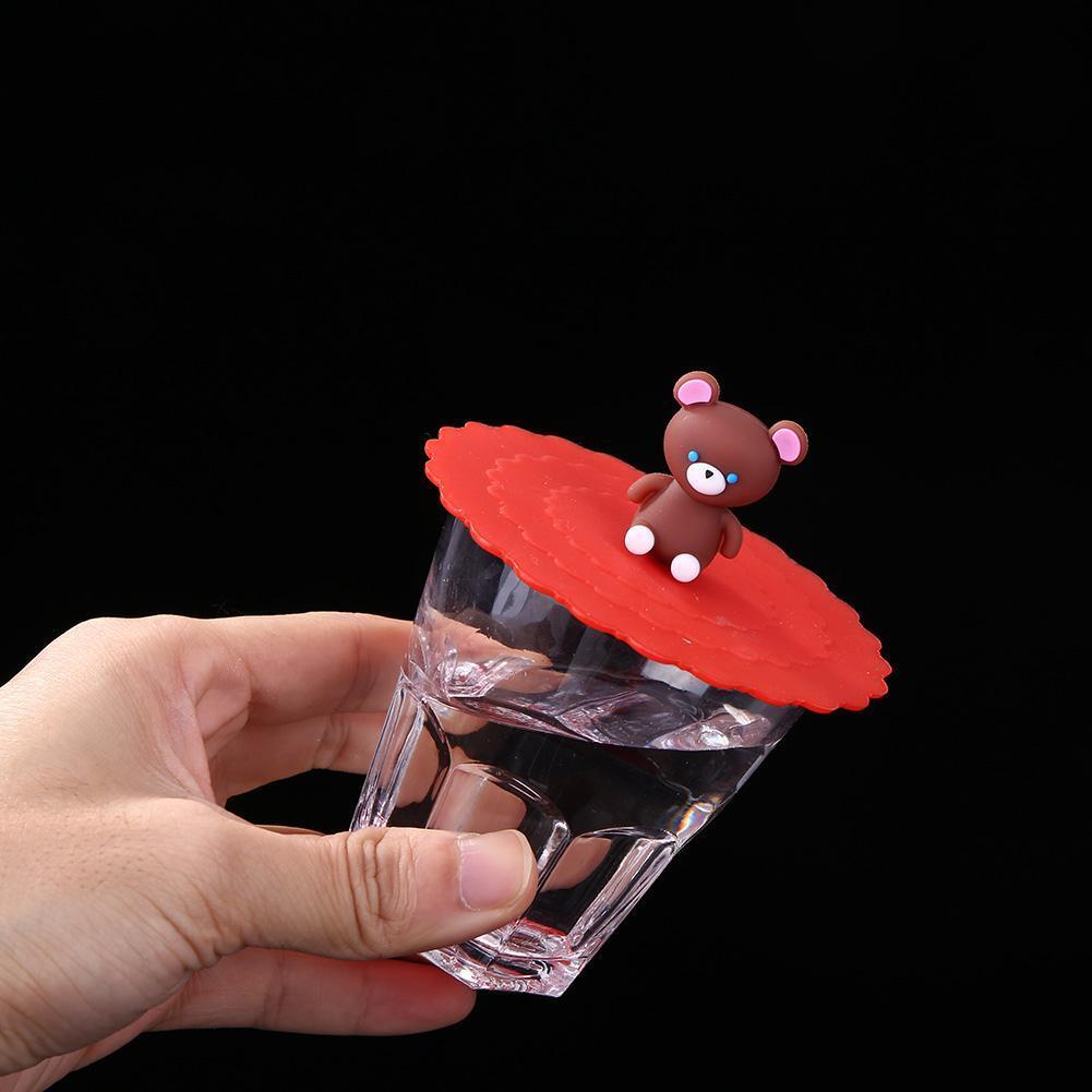 Transparent Red Cherry Silicone Cup Cover Heat-resistant Reuse Lid (Bear)