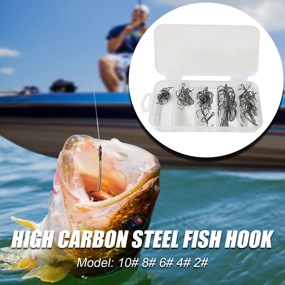 50pcs High Carbon Steel Barbed 3-Claw Fishing Hook Set Lure Triple Fishhook