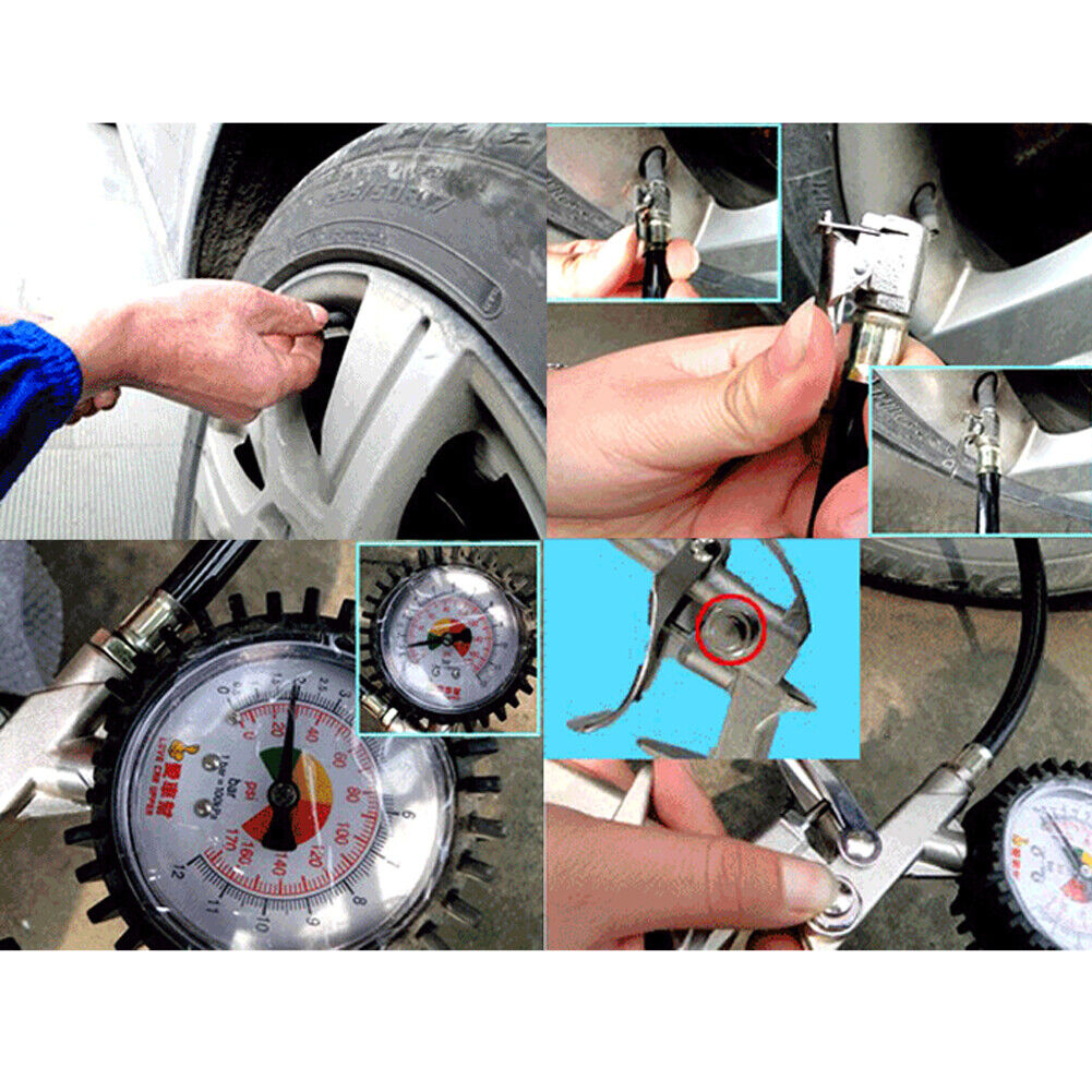 AUTO TRUCK TYRE TIRE AIR INFLATOR DIAL PRESSURE METER GAUGE COMPRESSOR TOOL