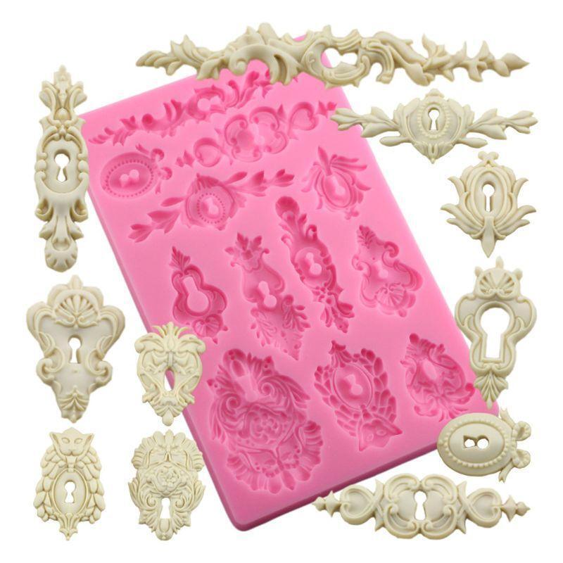 DIY European Flower Pattern Cake Border Silicone Mold Baroque Scroll Relief Mold