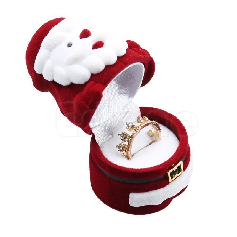 Sweet Santa Claus Ring Earring Ear Stud Storage Case Jewellery Container Box Red
