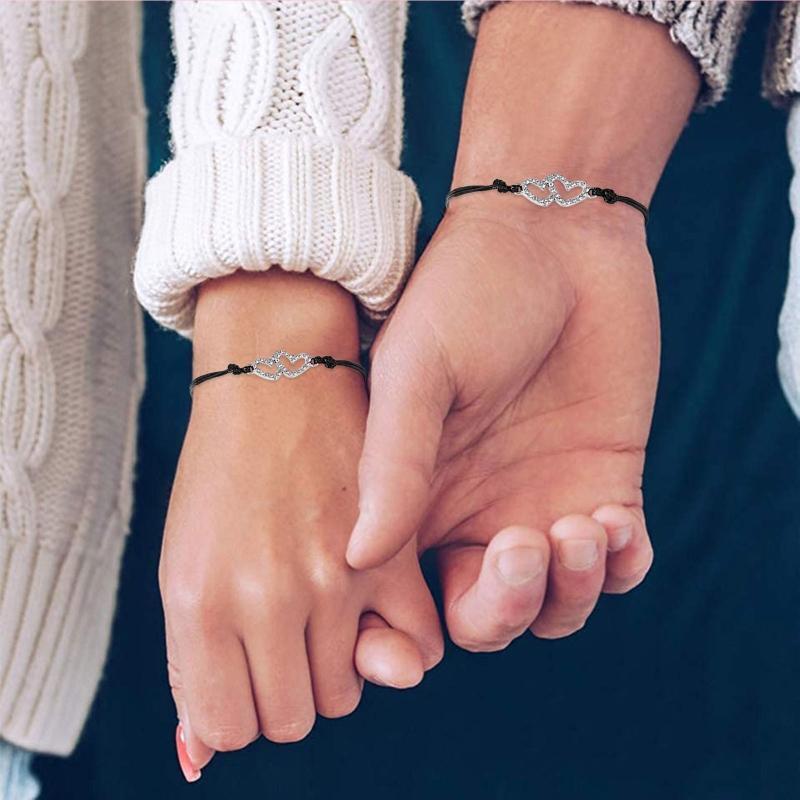 Double Heart Pendant Bracelet Jewelry for Best Friend Family Women Mens Girls