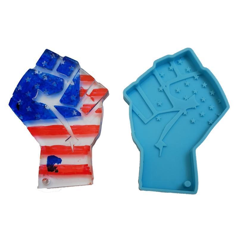 Blue American Flag Fist Keychain Silicone Mold for Valentine Love Gift Craft