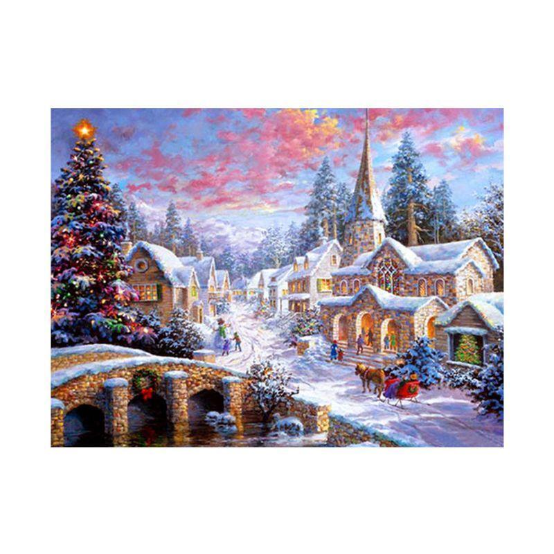 Christmas House Frameless DIY Digital Oil Painting By Numbers Canvas Picture Art