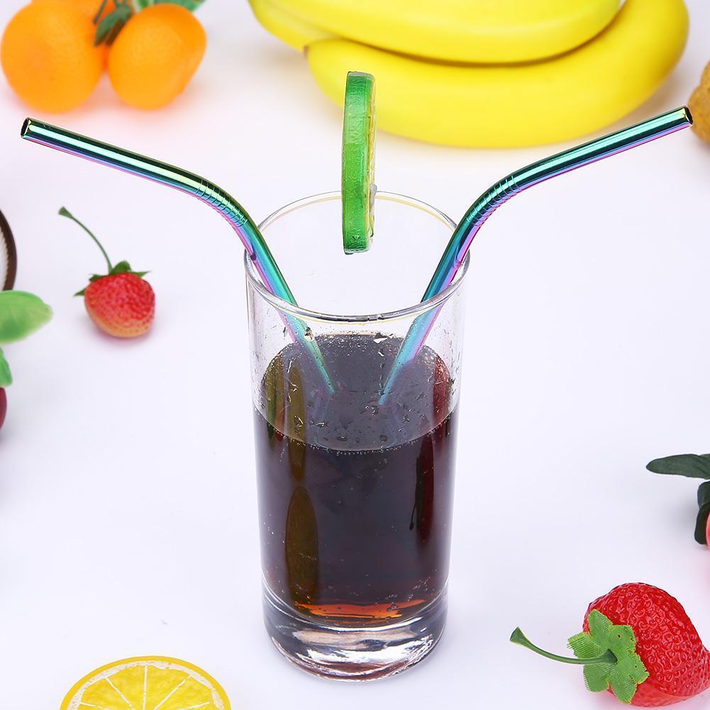 3pcs Reusable Drinking Straws Cleaner Brush Set Stainless Steel Straws(F)