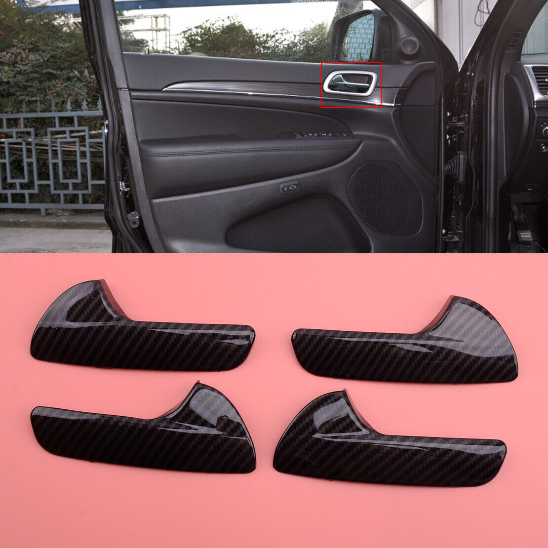 1Set Interior Door Handle Decor Cover Trim Fit For Jeep Grand Cherokee 11-2020
