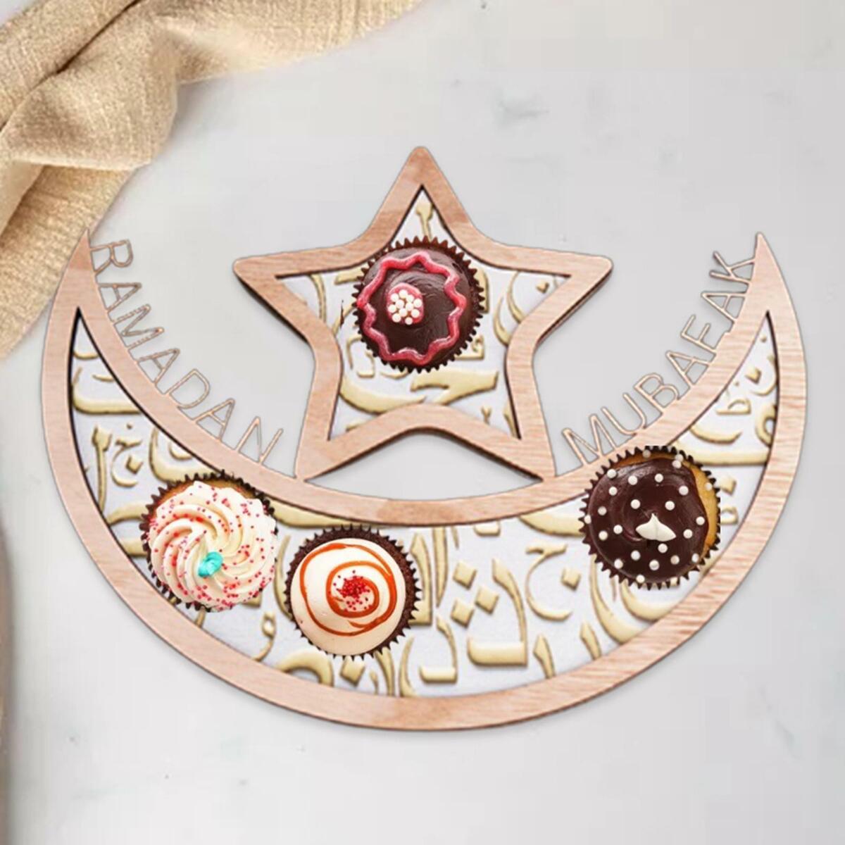 2 Pieces Ramadan moon and  Shape Food Tray Dessert Pastry Party Serving Tray