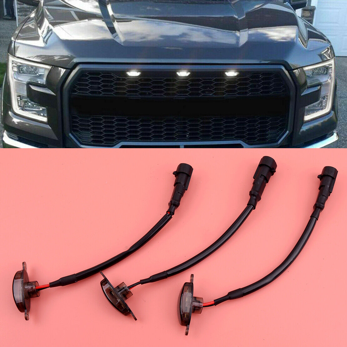 Front Grille LED Lights Lamp Fit For Ford F150 Raptor 2010-18 Smoke Black
