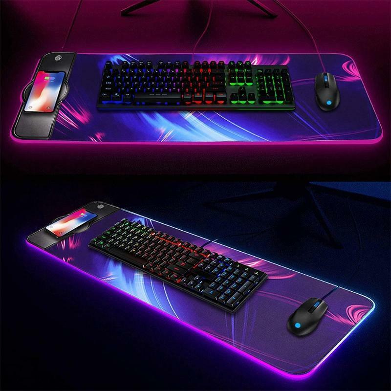 Wireless Phone Charger RGB Mouse Pad Luminous Gaming Mat PC Fast Charging Base