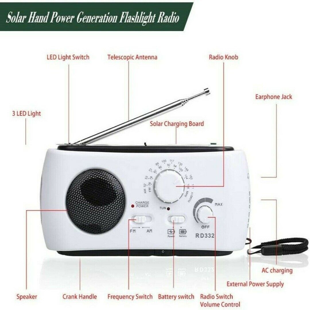 Lighting Outdoor Solar FM Radio AM FM Radio Hand Crank Dynamo Emergency Radio
