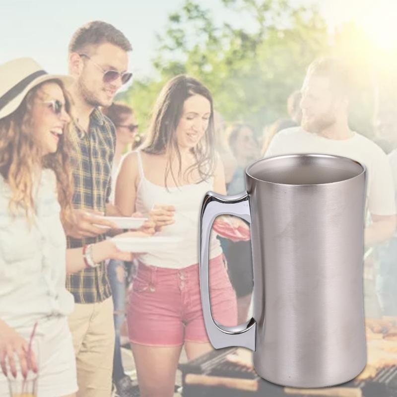 Double-Layer Thickened Vacuum Insulated Beer Mug Creative Single Handle Bottle
