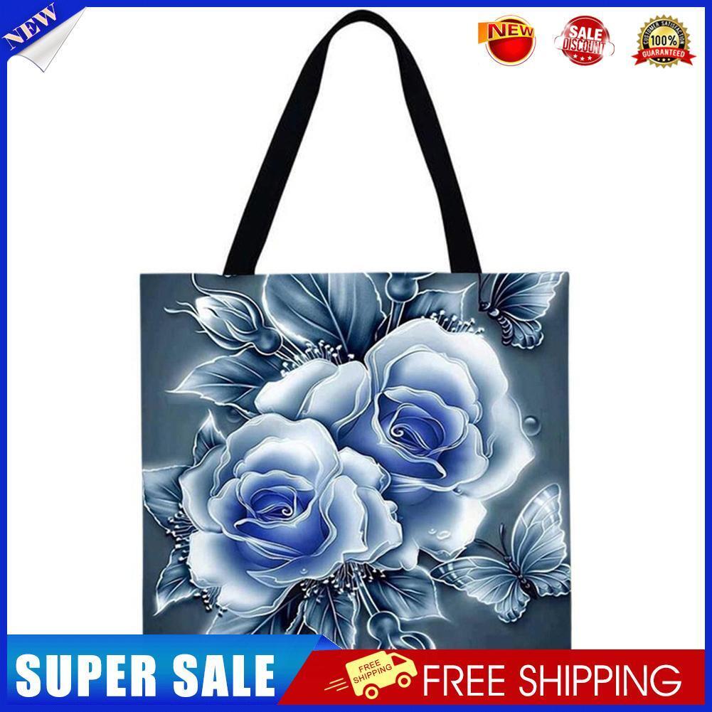 Blue Rose Printed Shoulder Shopping Bag Casual Large Tote Handbag (40*40cm)