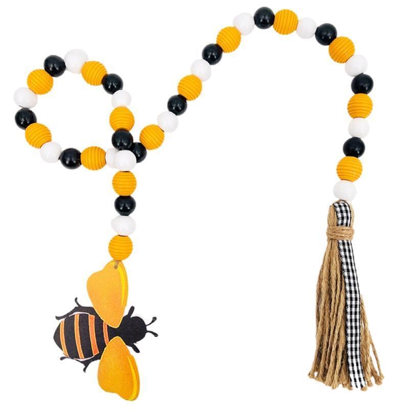 Creative Bee Wood Bead Garland Wooden Beads Tassel Chain Ornament