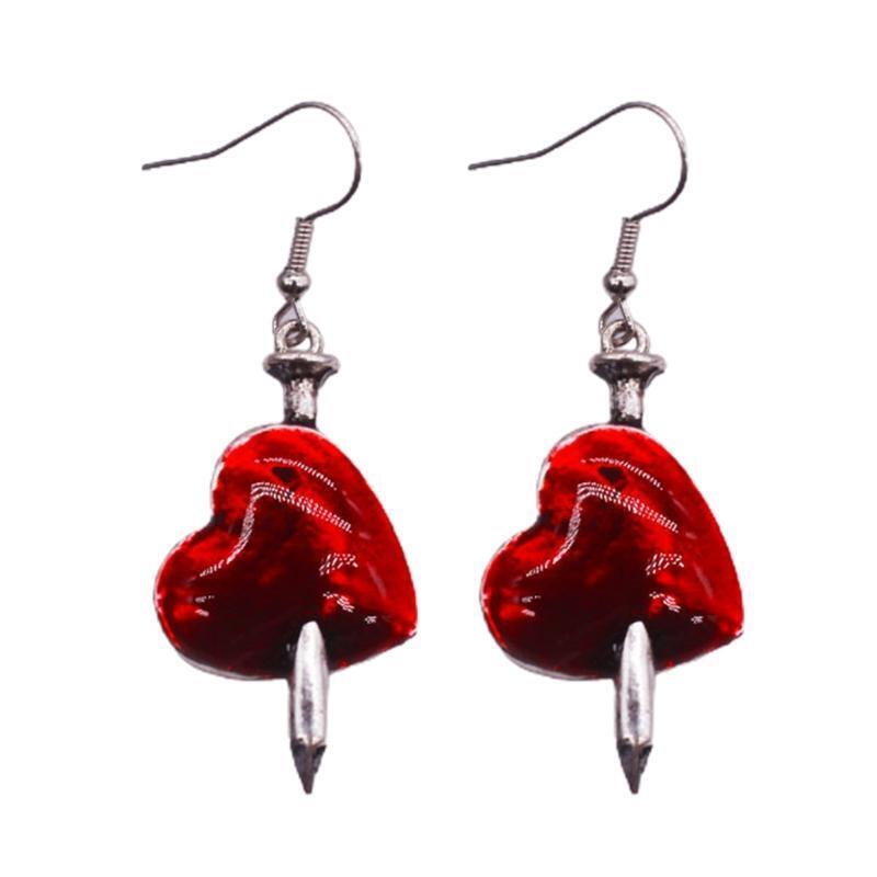 Red Dripping Oil My Heart is Hurt Heart-shaped Weird Earrings Halloween Party