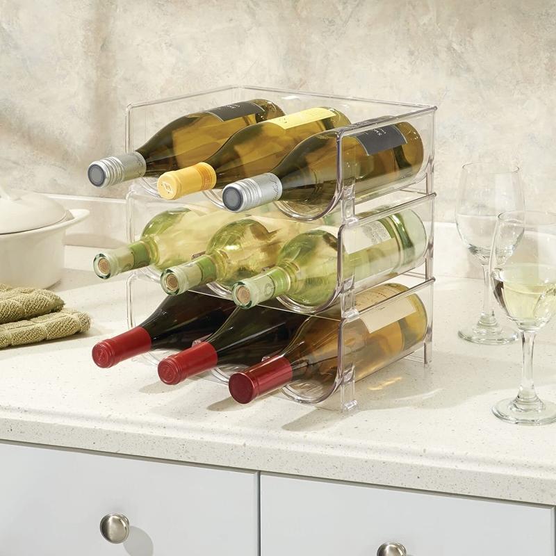 Plastic Clear Wine Bottle Holder 2 Pcs Display Storage Stand Stackable Vertical