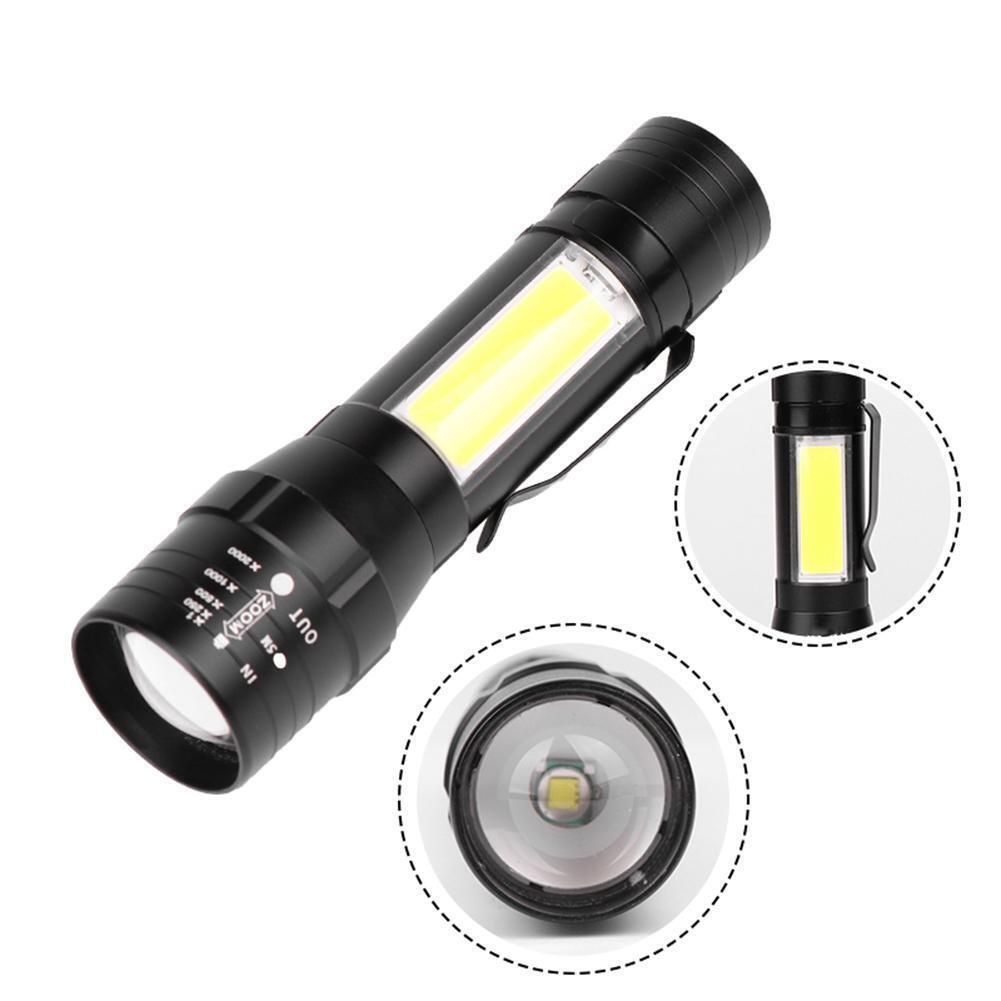 Zoom T6+COB LED Flashlight USB Rechargeable 4 Modes IP44 Waterproof Torch
