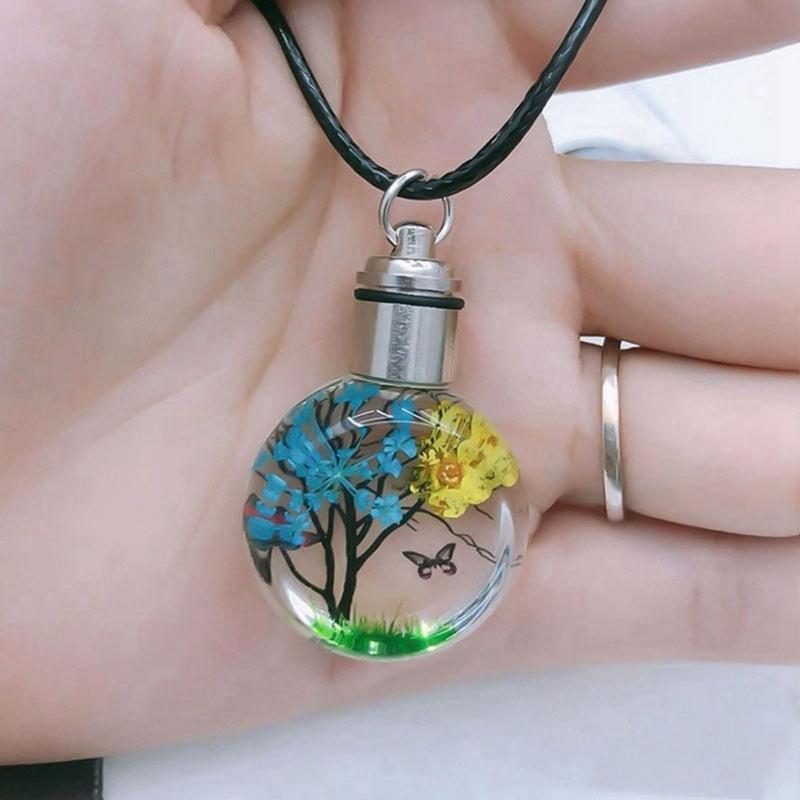 Pressed Natural Flower Pendant Rope Necklace Chain Luminous Jewelry for Women