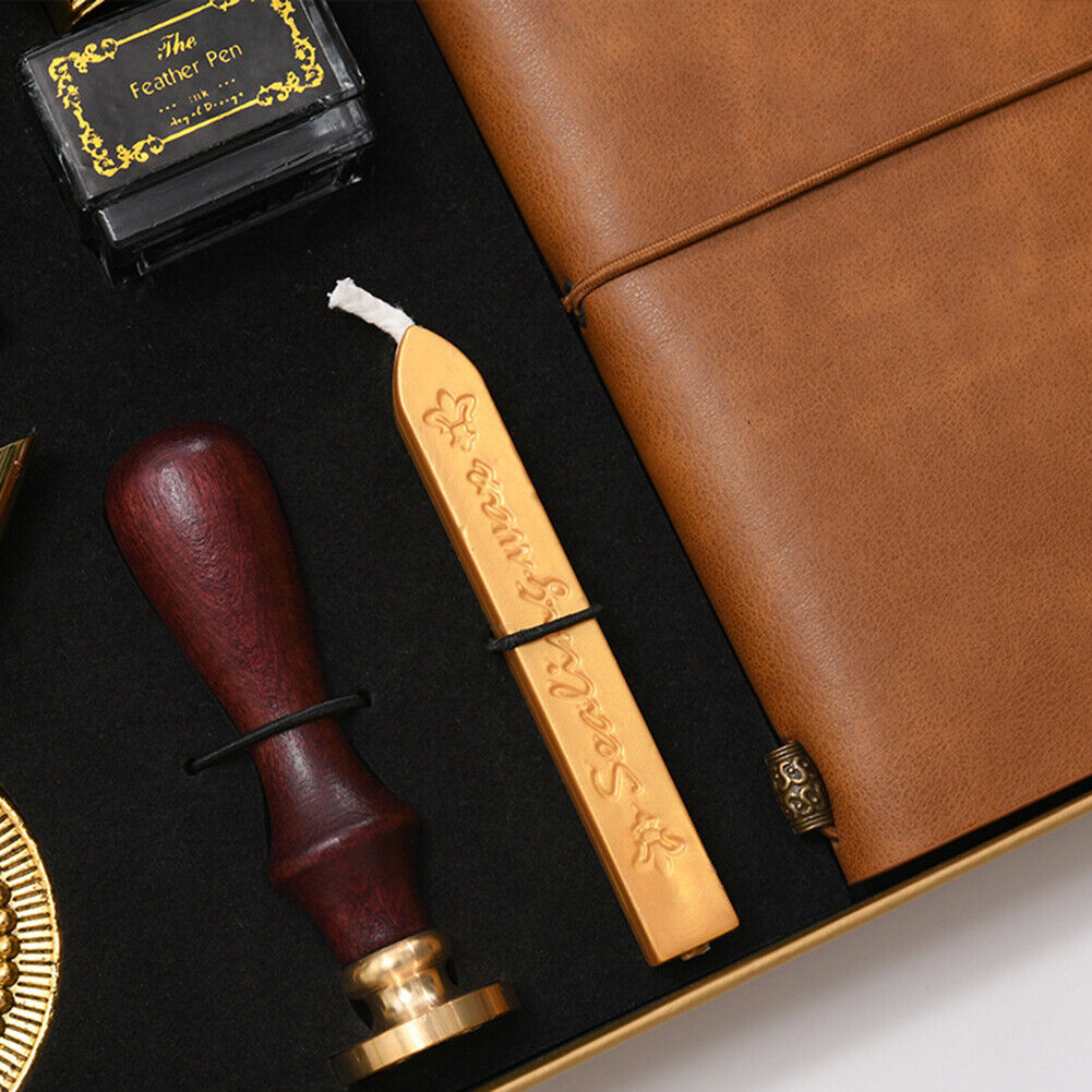 Notebook Ink Bottle Calligraphy Feather Dip Pen Set Stationery Box (Black)