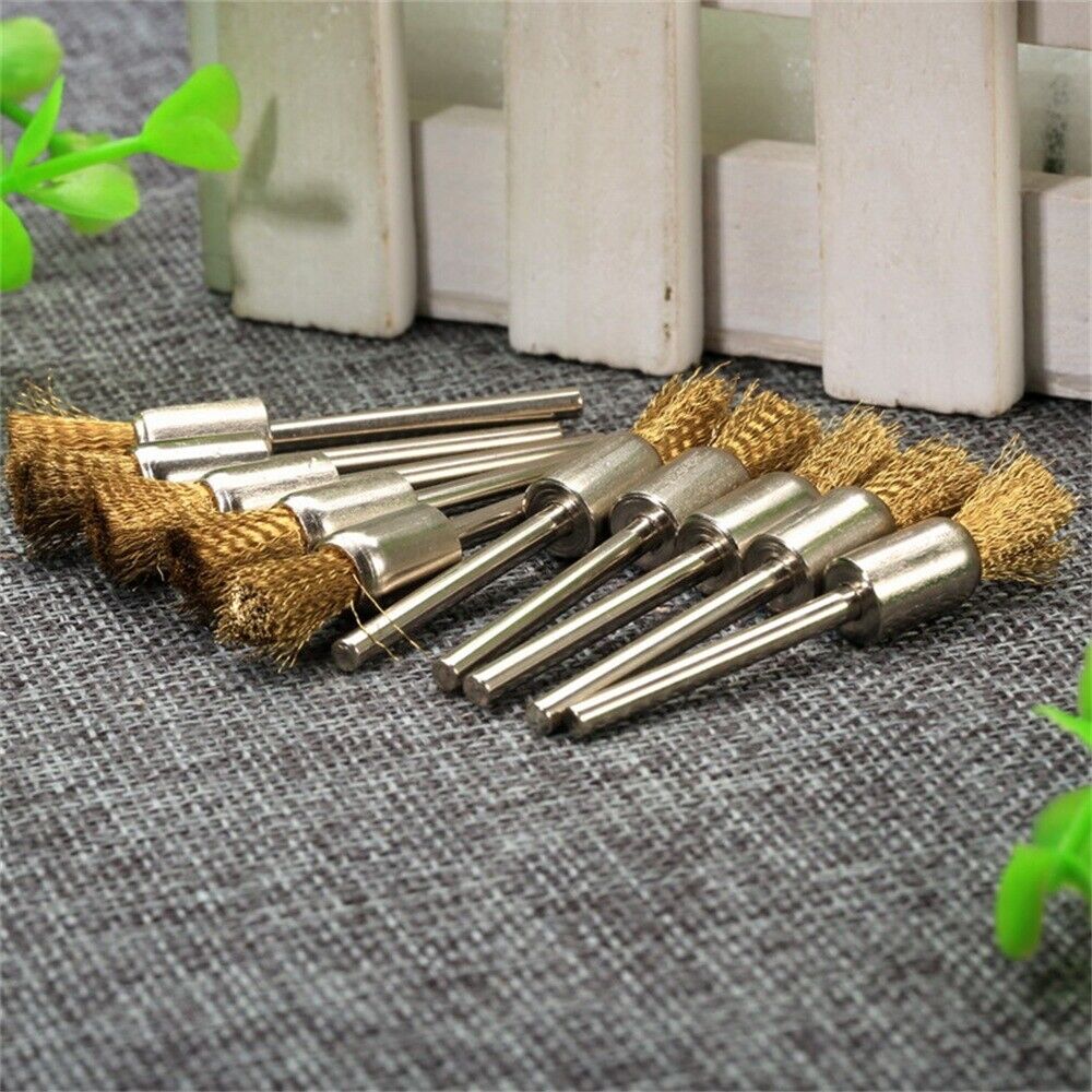10Pcs 8mm Pen Brass Wire Brushes Cleaning Polishing Grinder Power Rotary Tool