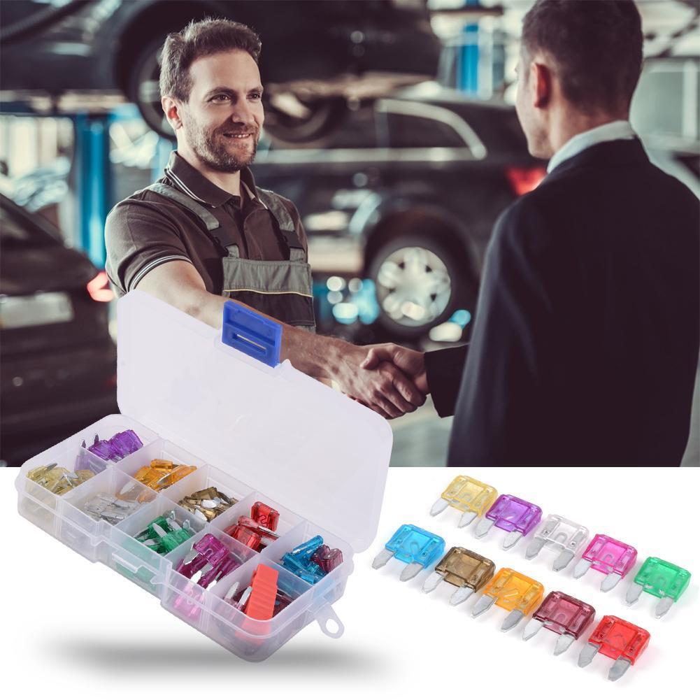 100pcs Mini Car Fuses 3A 5A 7.5A 10A 15A 20A 25A 30A 35A 40A with Box+Clip