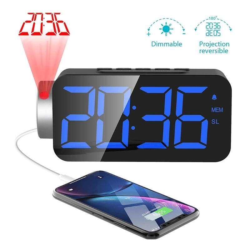 Alarm Clock Projection on Ceiling w/ Large 7 LED Display & Dimmer 180°Projector
