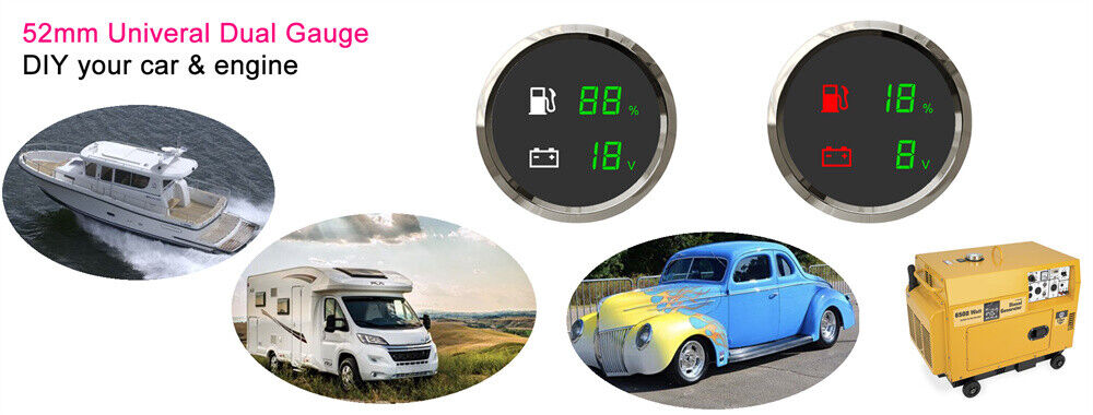Car Boat Digital LED Meter Voltage + Fuel Level 0-190ohm & 240-30? Waterproof