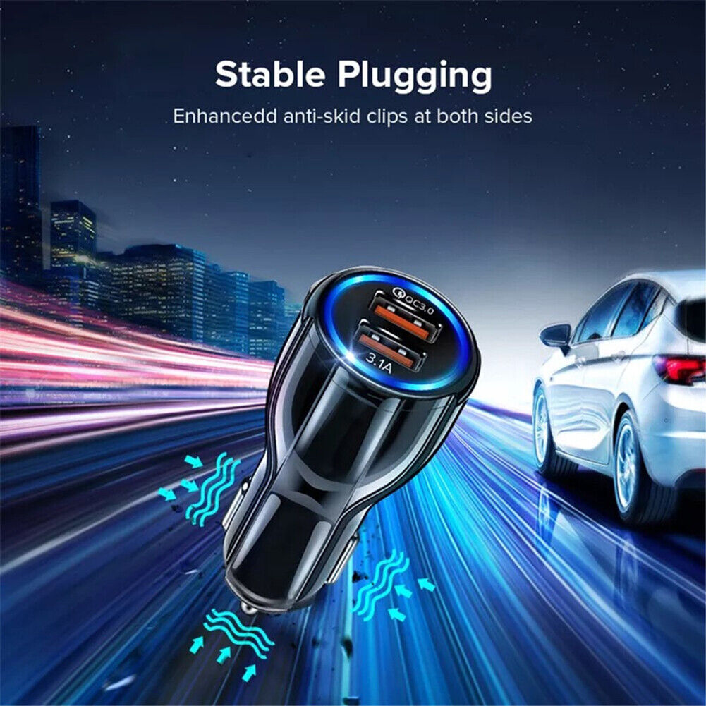 Phone Car Charger QC3.0 Dual USB Fast Charging Adapter for Mobile (Black)
