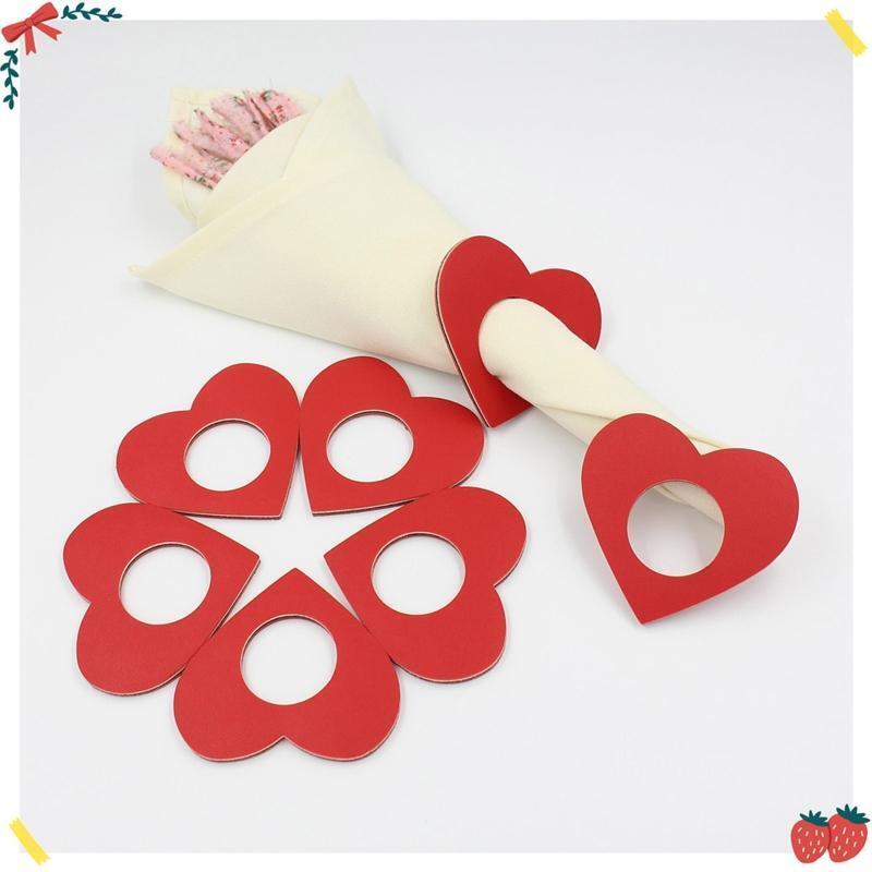 6pc PU Leather Heart Napkin Rings Valentine's Day Napkin Ring Holder for Wedding