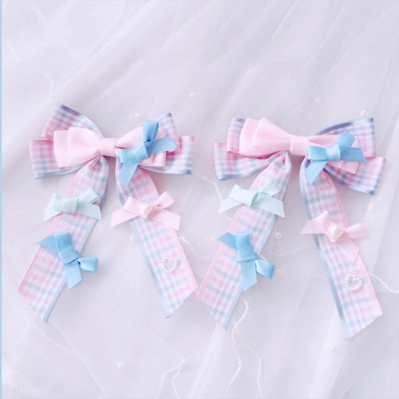 Big Bowknot Hair Barrette Plaid Bowknots Hair Clips Lovely Lolita Side Hair Clip